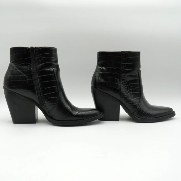 Madden Girl Boots Womens Sz 10 Black Reptile Imitation Leather Ankle Block Heel - Picture 5 of 10